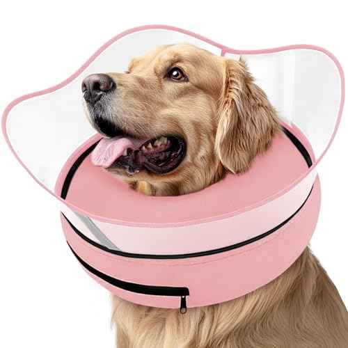 Raised Inflatable Dog Cone Collar to Stop Licking (Solid Pink / XL(Neck 14"-18"))
