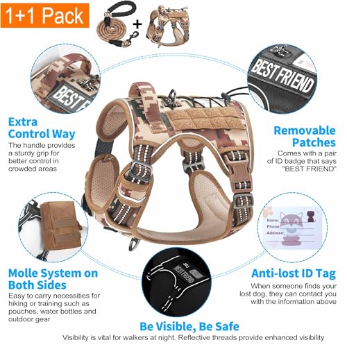 Tactical No Pull Dog Harness with Leash (Desert Camo / X-Large)