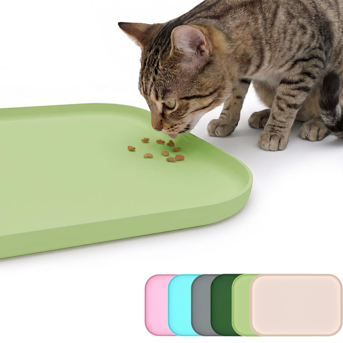 Non Slip Silicone Dog Food Mat for Food and Water (45 x 30 cm / Light Green)