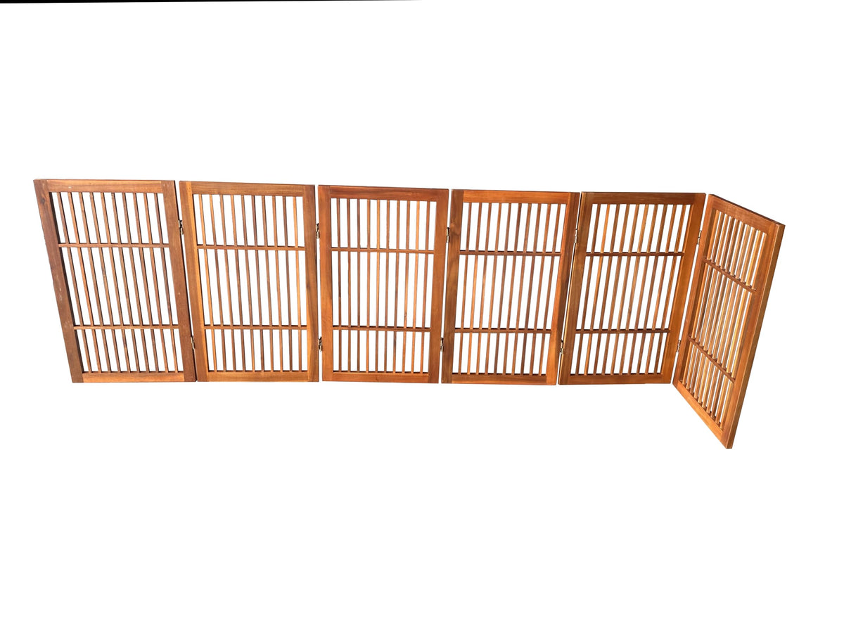 Pet Dog Gate Freestanding (6 Panel 30" Tall / Brown Pet Gate)