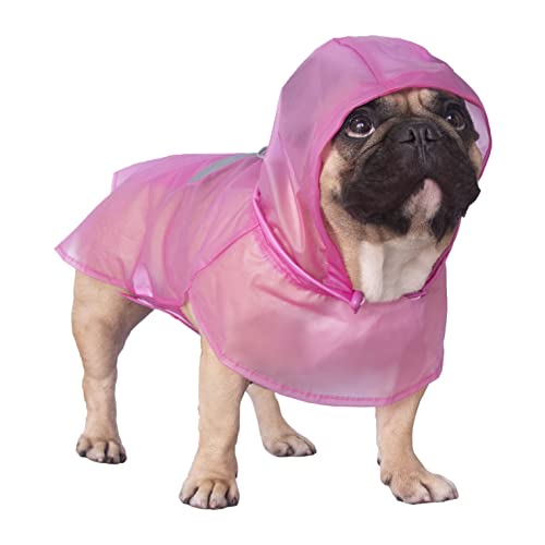 English Bulldog Raincoat American Pitbull Rain Coat Jacket Poncho Packable Waterproof Adjustable with Reflective Straps Lightweight for Short Thick Large Dogs (Pink / X-Large ( 45 - 55 lbs ))