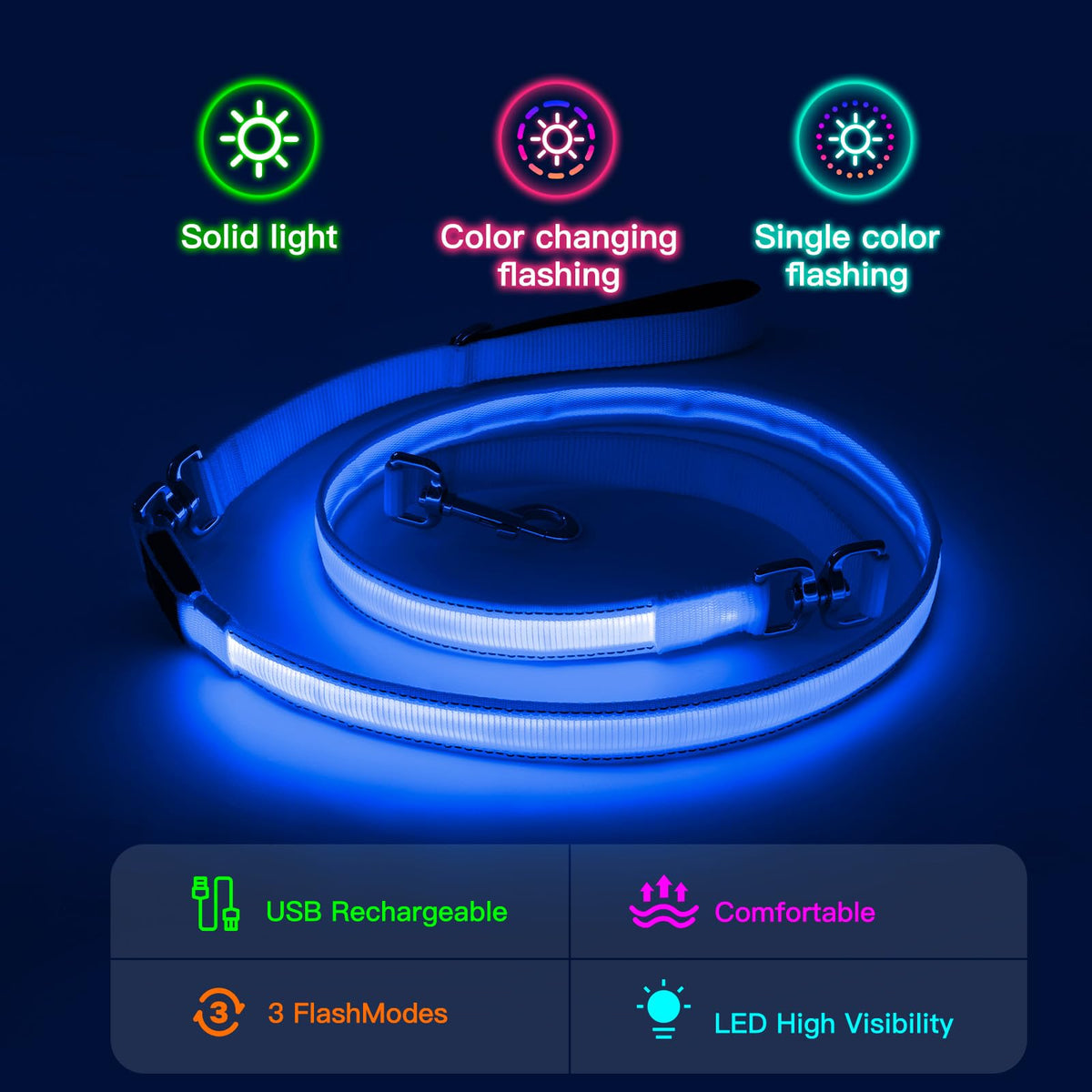 LED Light Up Dog Leash (Blue / 6Ft(Three-section))
