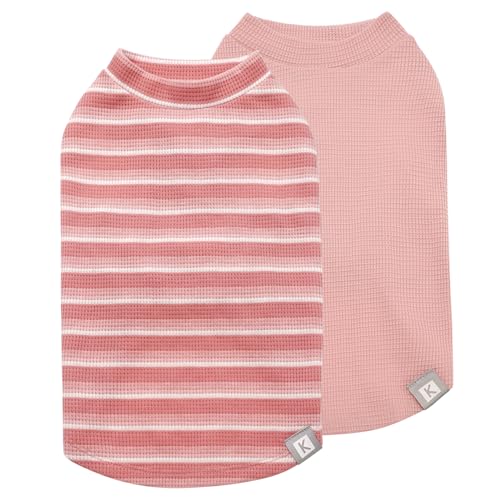 2Pack Waffle Dog Shirt for Small Dogs Striped Dog Sweater Tank Top (Medium (7-11lbs) / 2Pack(Pink+Striped))