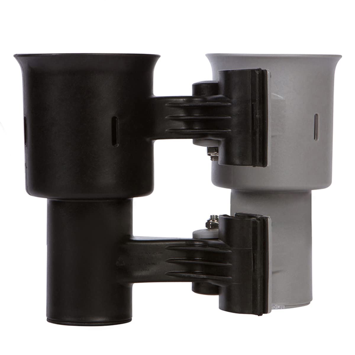 Black&Gray), Patented Clamp On Boat Cup Holder | Multifunction Dual Drink Caddy for Fishing Poles, Tools, Net, Gaff | Portable Storage for Boating, Beach, Umbrellas, Golf Carts, Strollers (Black & Gray / Standard Spring)
