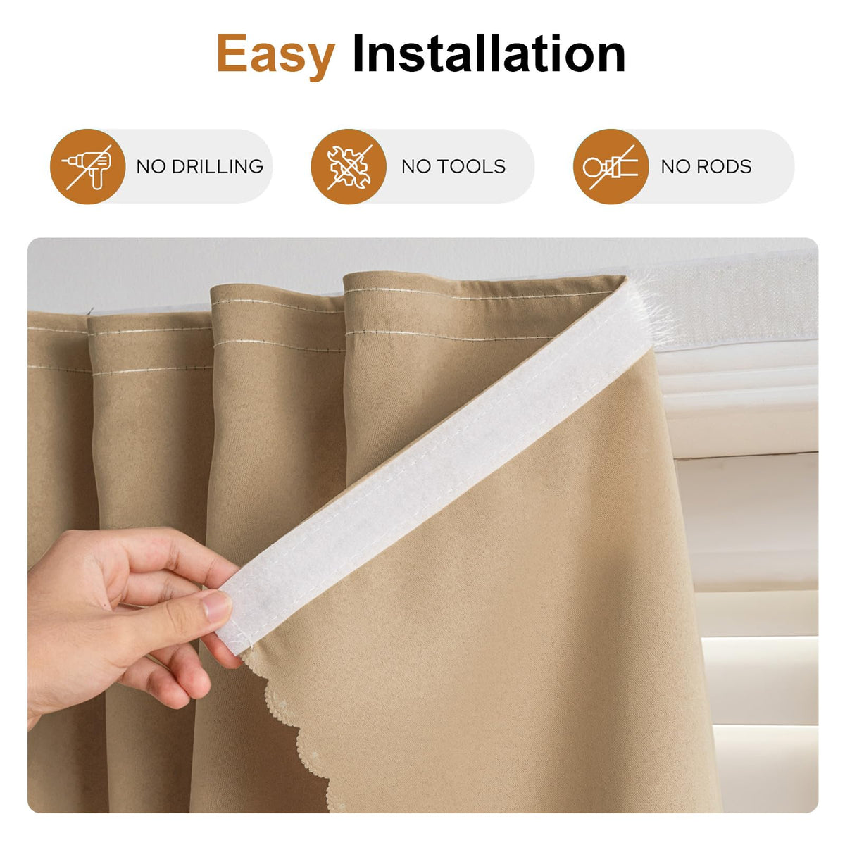 Self Adhesive Blackout Curtains (47"W x 71"L (Pack of 1) / Brown)