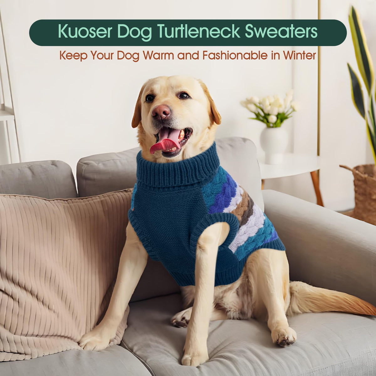 Dog Sweater Large Sweaters for Dogs Warm Dog Knitwear (Large (Chest: 18.9''; Weight: 13 - 16LB) / Blue)
