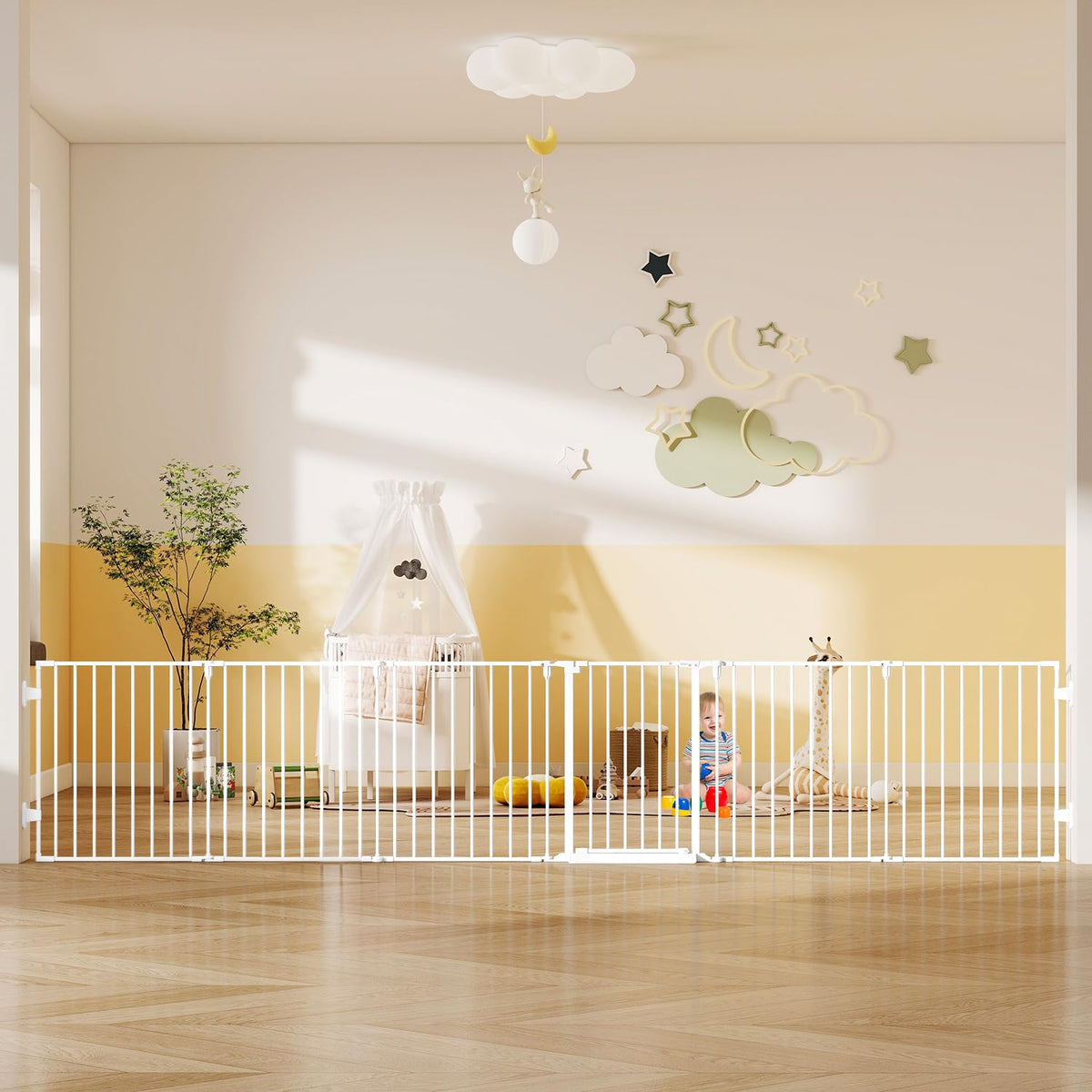 144" Extra Wide Baby Gate with Door (White / 144" Wide)