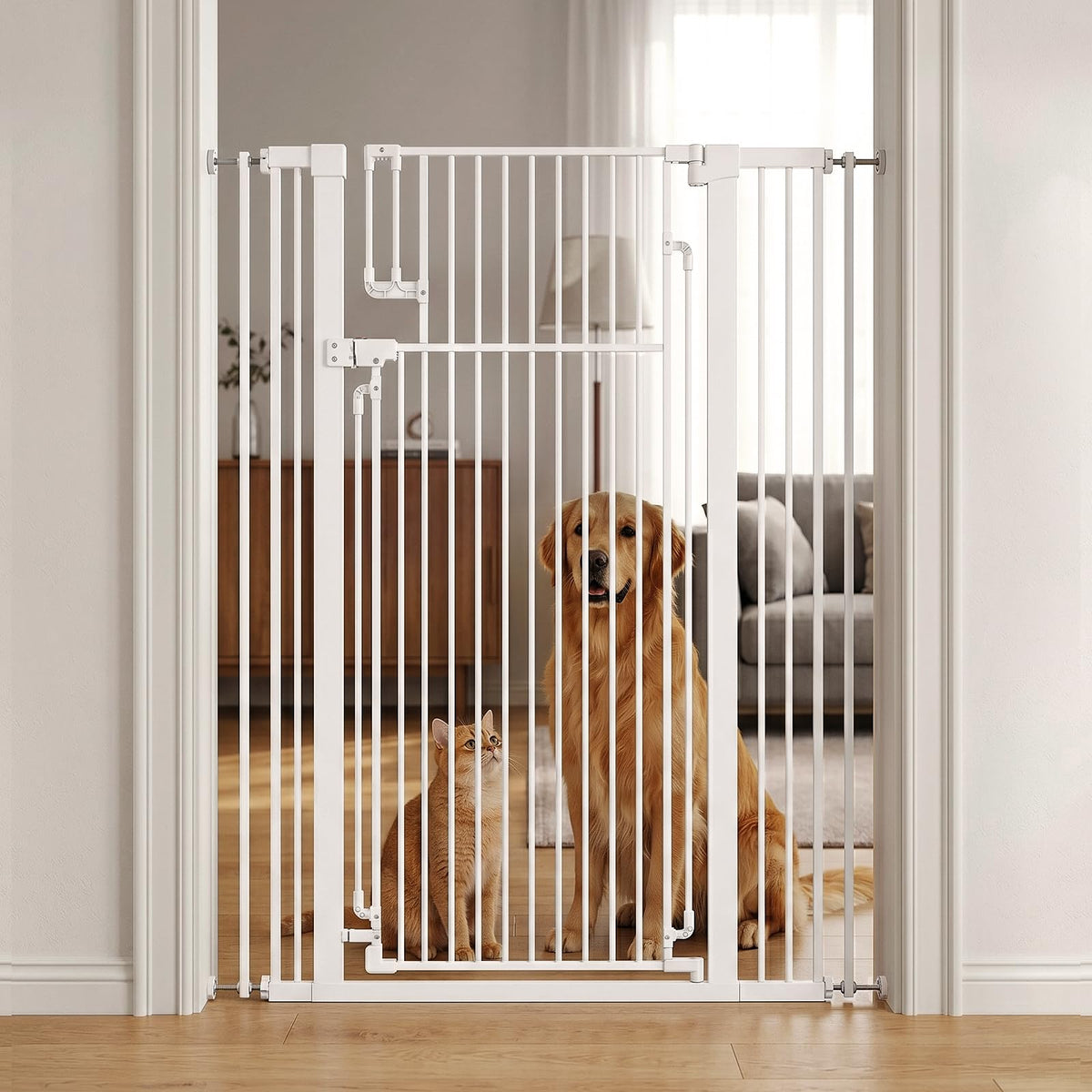 51" Extra Tall Pet Gate for Cats & Dogs (Matte White / 31.5-42.5"Wide,51"Tall)