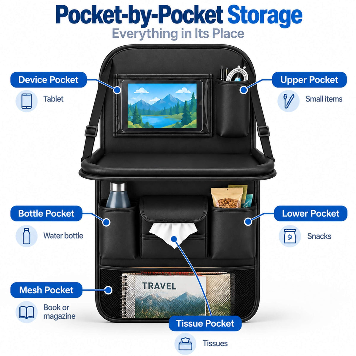 Backseat Car Organizer with Fold (Black)