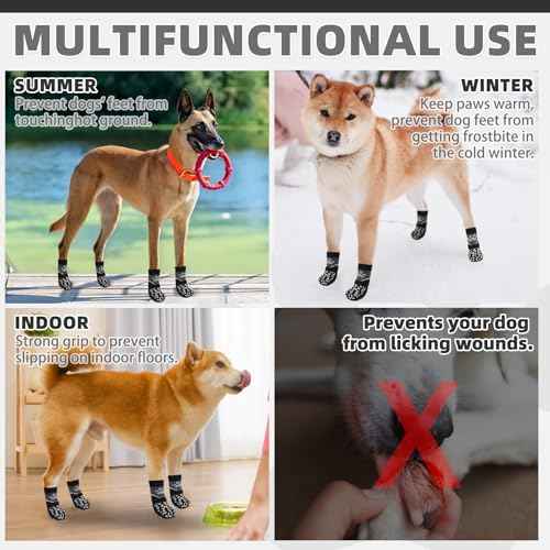 Dog Socks Shoes for Hot Pavement (X‑Large(4 Pack) / Grey+Black)