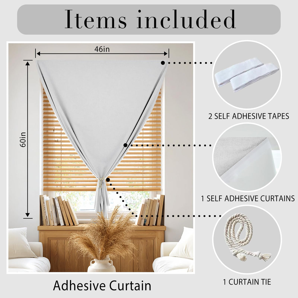 100% Blackout Self Adhesive Curtains (45"W x 60"L (Pack of 1) / Off-white)