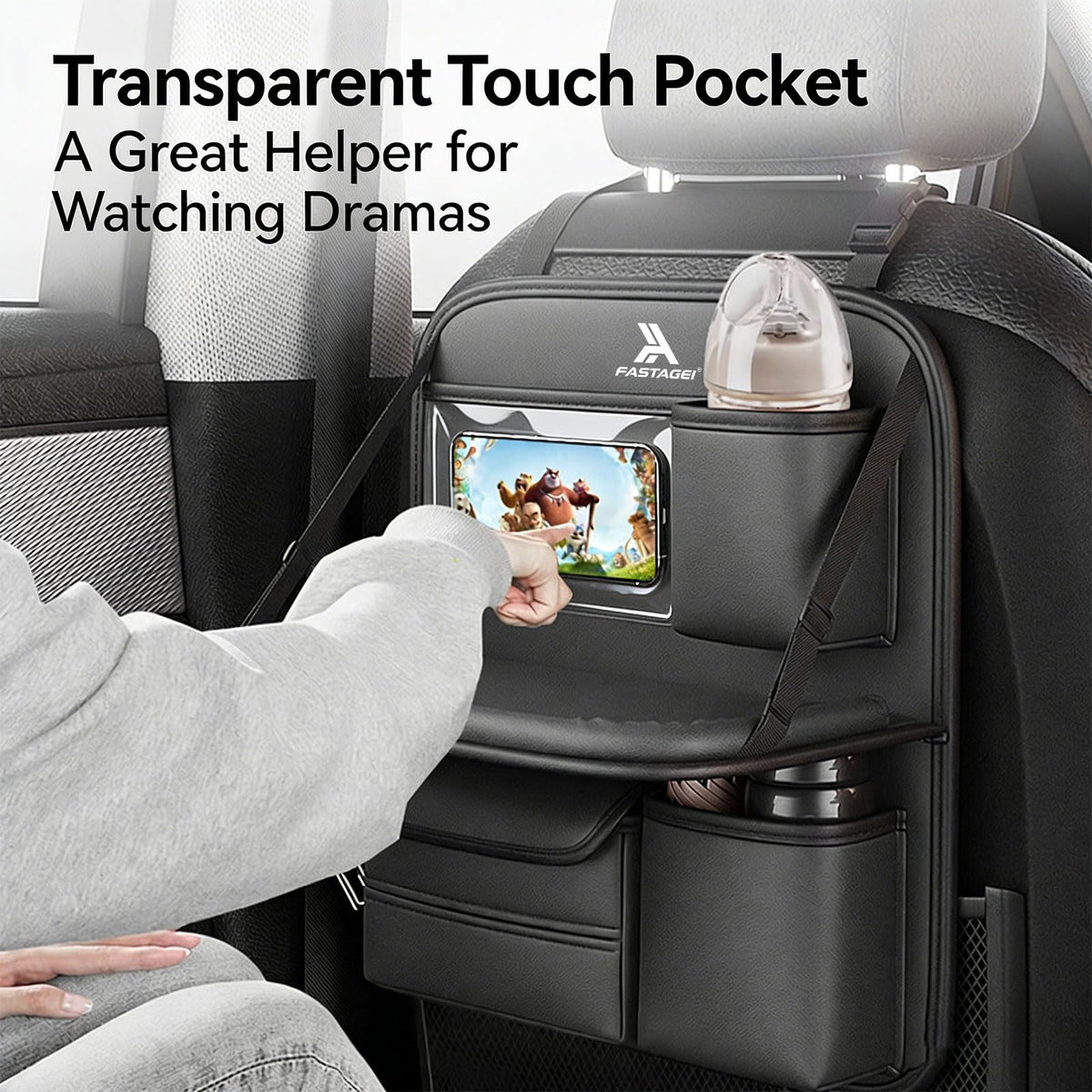 Universal Premium Leather Foldable Car Backseat Organizer with Table Tray
