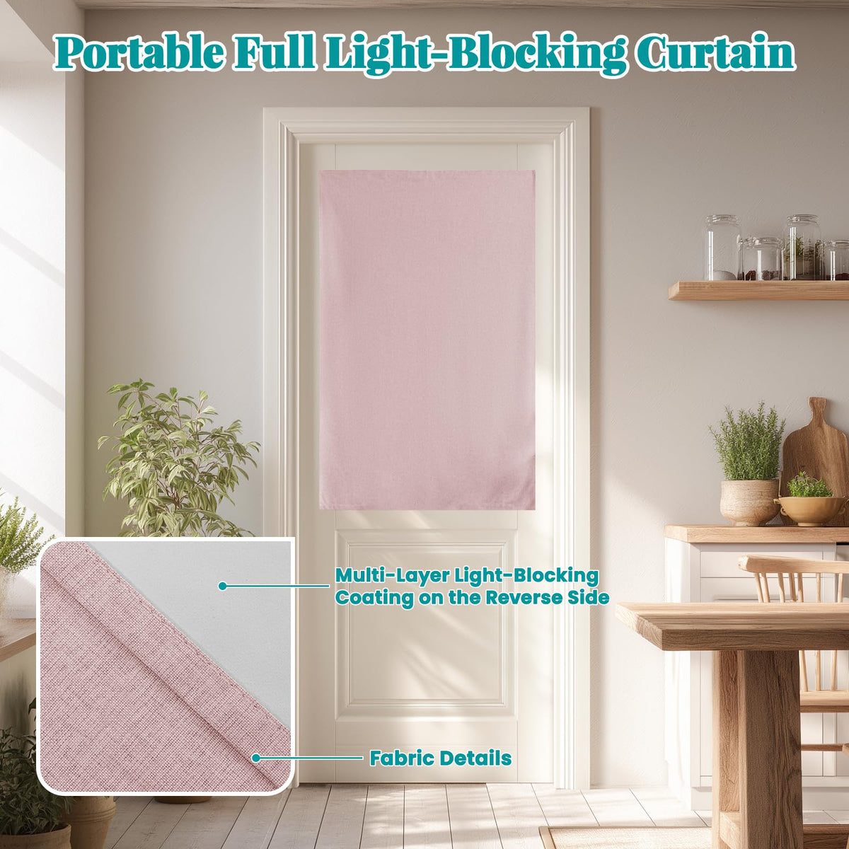 100% Blackout French Door Curtains (25"W x 40"L (Pack of 1) / Light Pink)