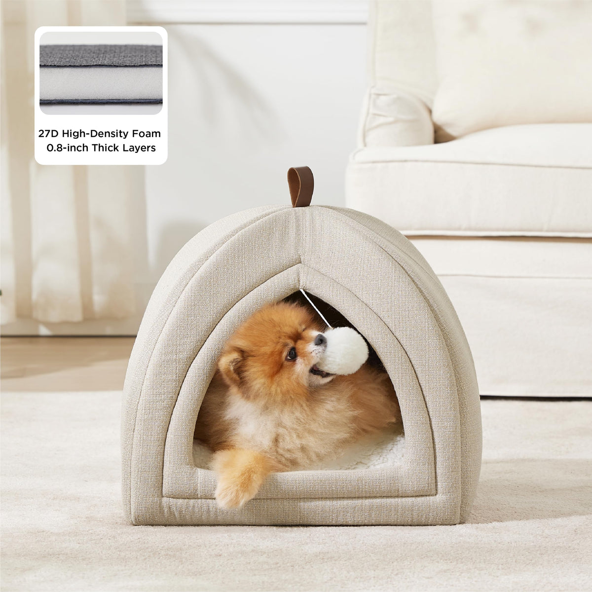 2in1 Cat Beds for Indoor Cats Cave for Kitten with Washable Pillow (L(17.3x17.3x17.3) / Beige)