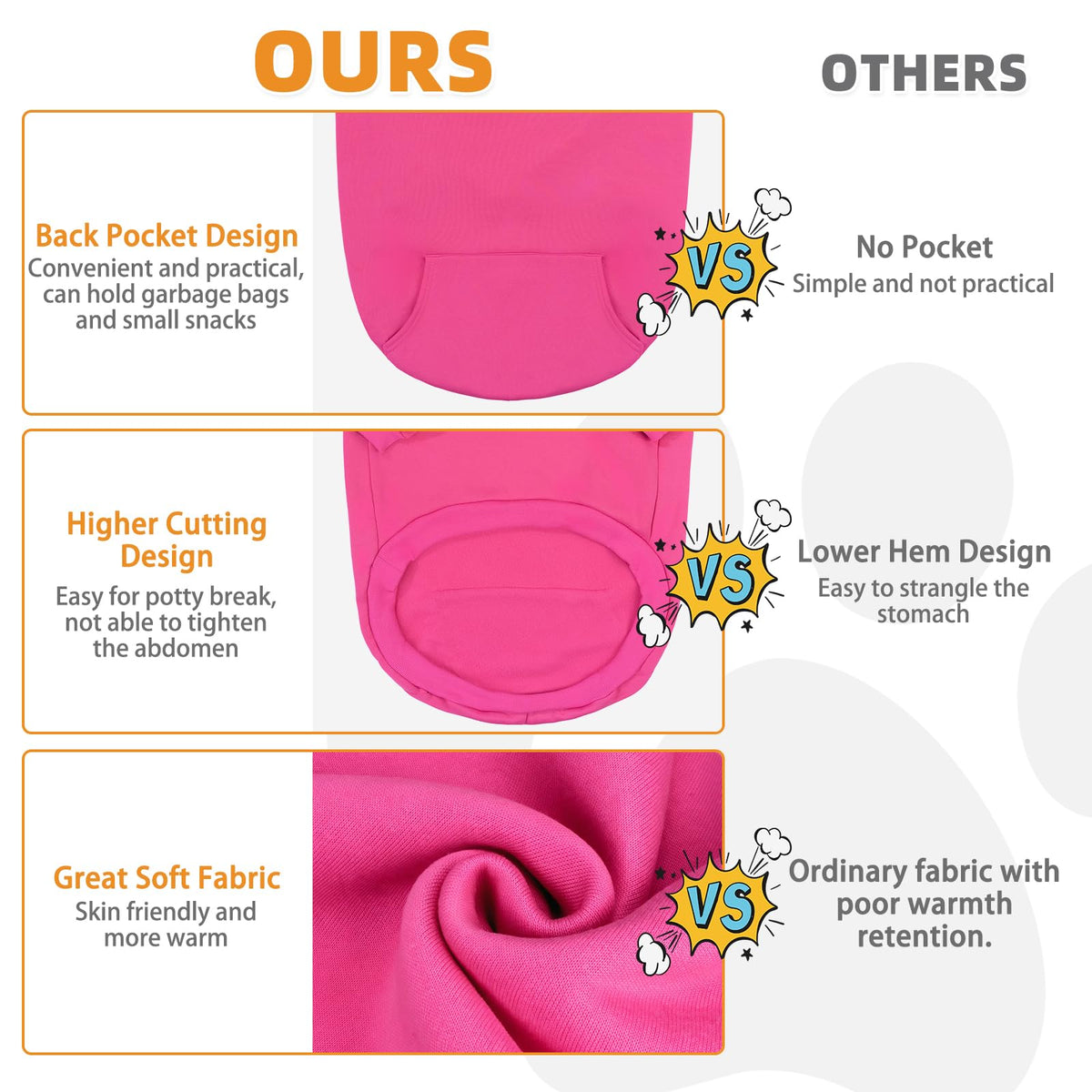 Dog Hoodie for Large Medium Small Dogs (Deep Pink / Large)