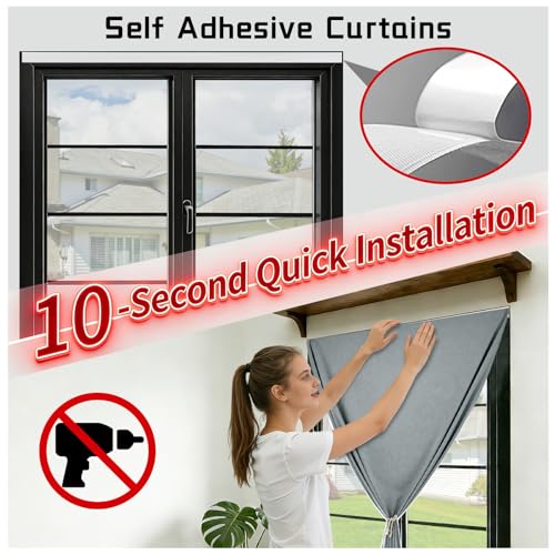 100% Blackout Adhesive Blackout Curtains (59"W x 84"L (Pack of 1) / Light Grey)