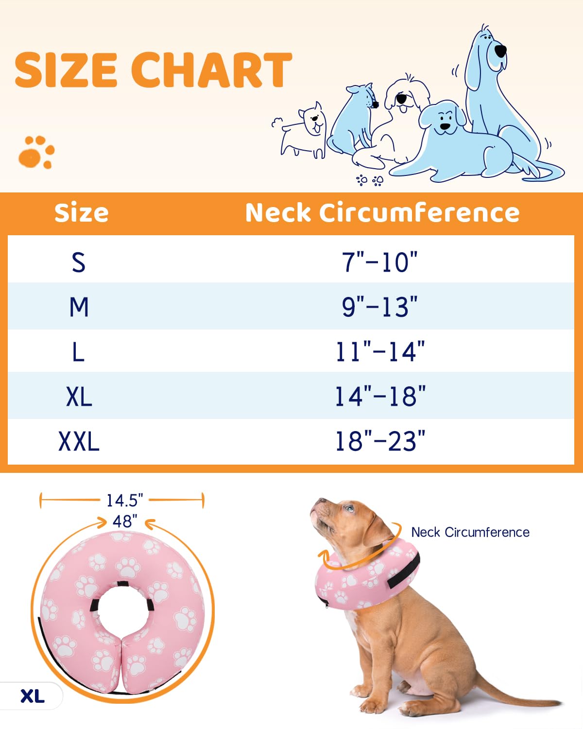 Inflatable Dog Cone Collar Alternative After Surgery (T Paw Pink / XL(Neck 14"-18"))