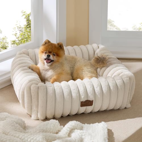ComfyFleece® Cute Dog Bed for Small Medium Dogs Washable (25.0"L x 21.0"W x 7.0"Th / Cream)