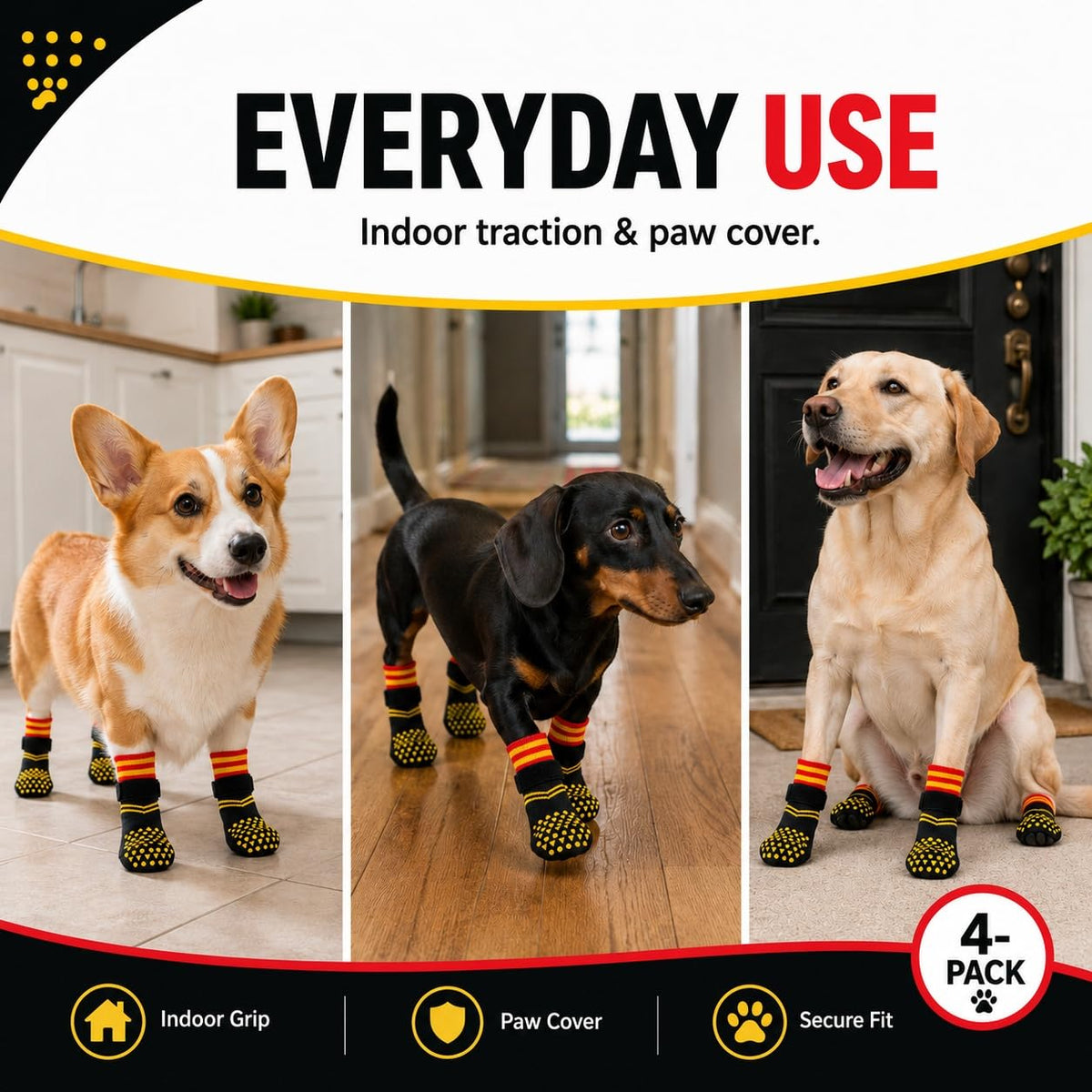 2 Pairs Anti Slip Dog Socks with Grips (S(paw width: 1.89"） / Black)