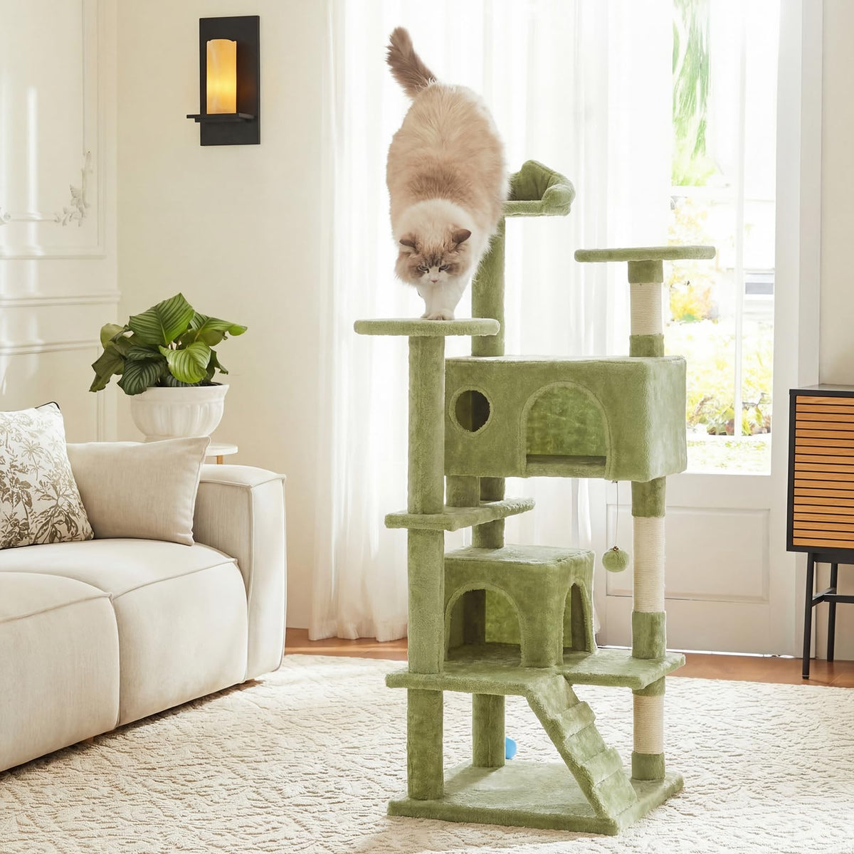 54 Inch Cat Tree Tower with Natural Sisal Scratching Post (Green / 54IN)