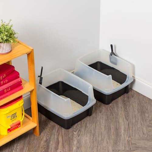 High Sided Cat Litter Box (Large - 2 Pack / Black)
