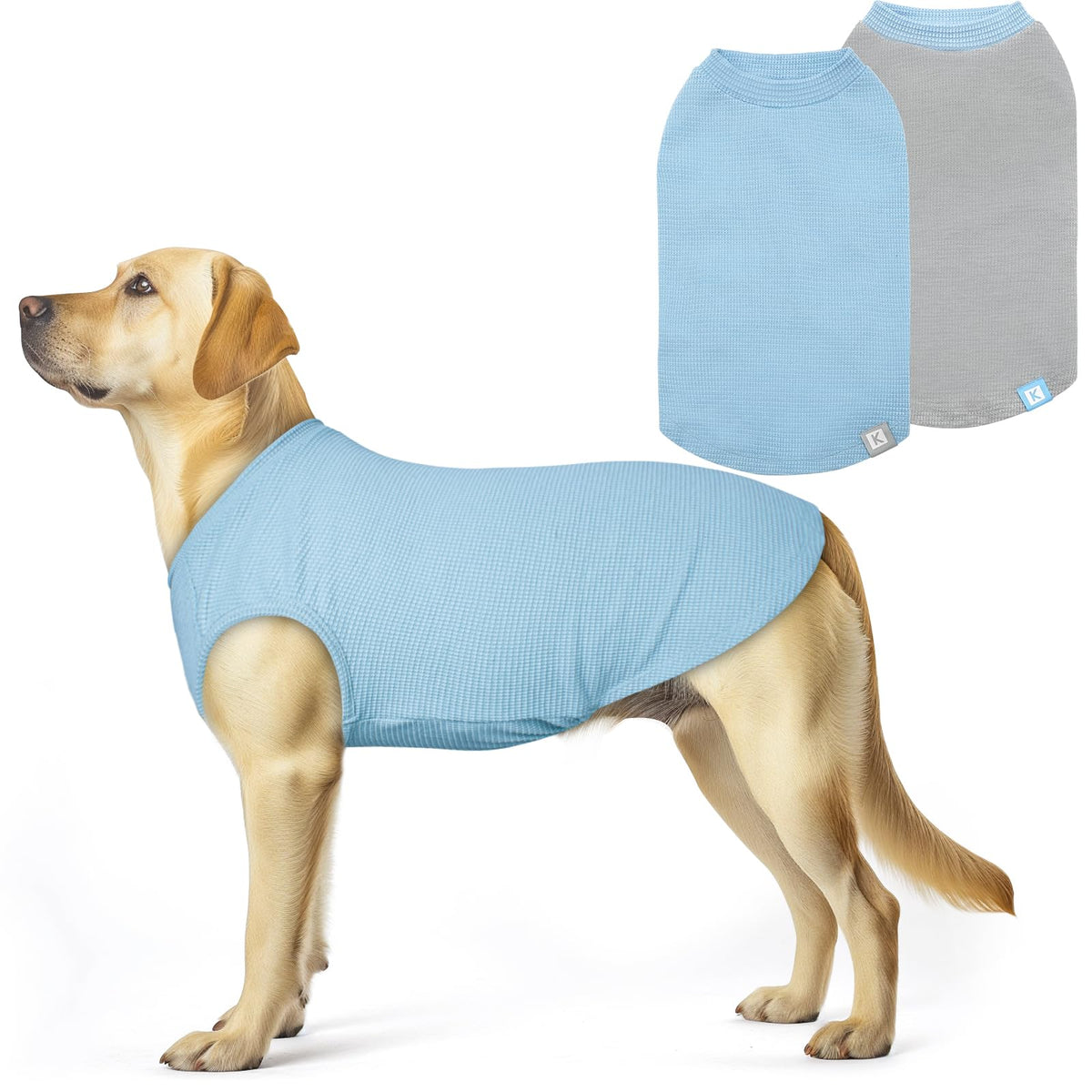 2Pack Waffle Dog Shirt for Large Dogs Soft Dog Sweater Tank Top (XXX-Large (55-75lbs) / 2Pack(Blue+Grey))