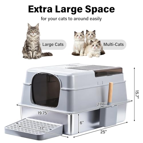 Stainless Steel Litter BoxWith Lid (XXXL:27.7"L x 19.7"W x 15.7"H)