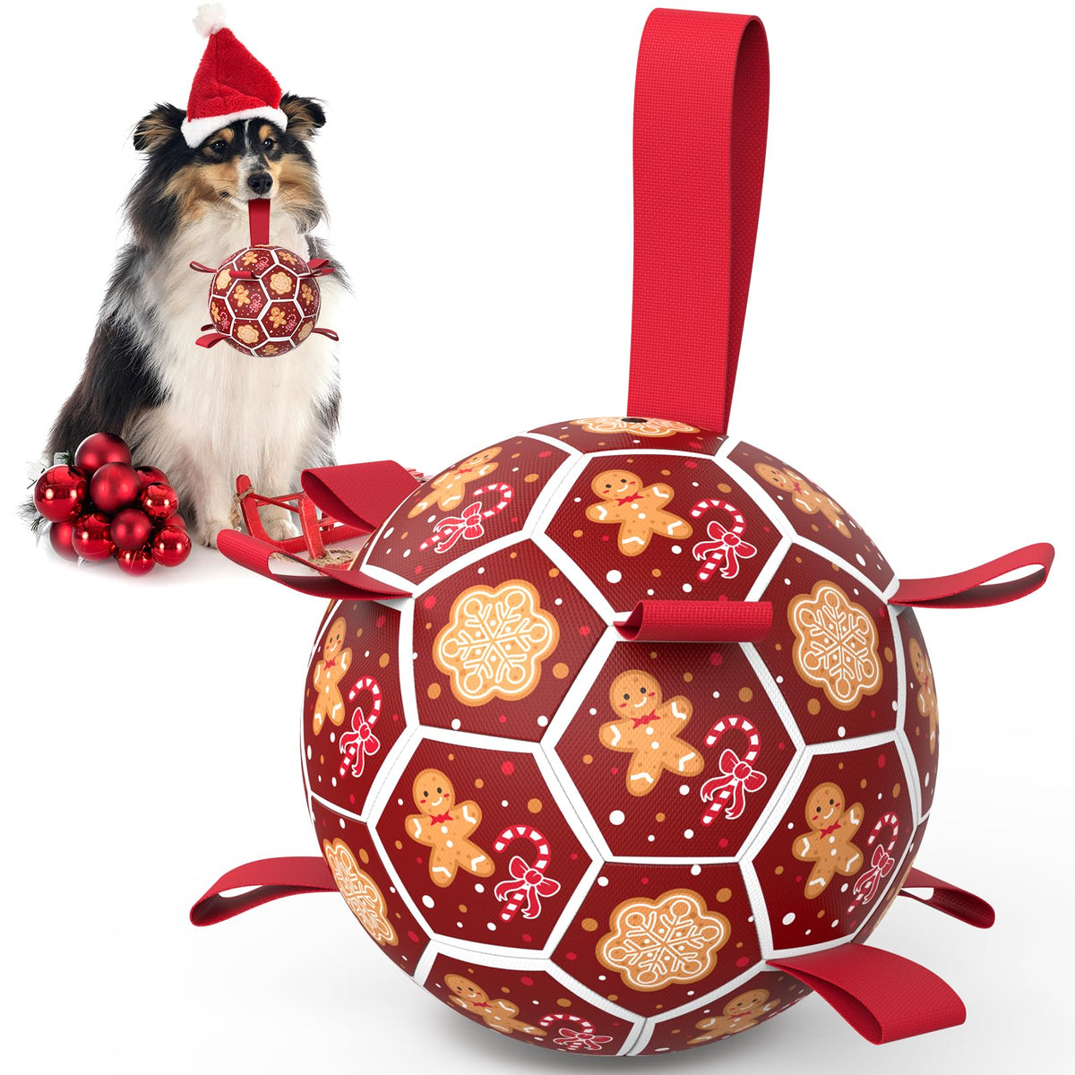 Dog Soccer Ball with Straps (7 Inch / Christmas)