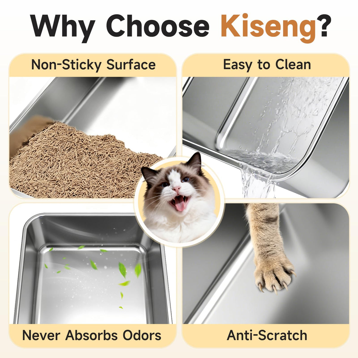 Stainless Steel Sifting Litter Box for Pine Pellets (Light Grey XL)