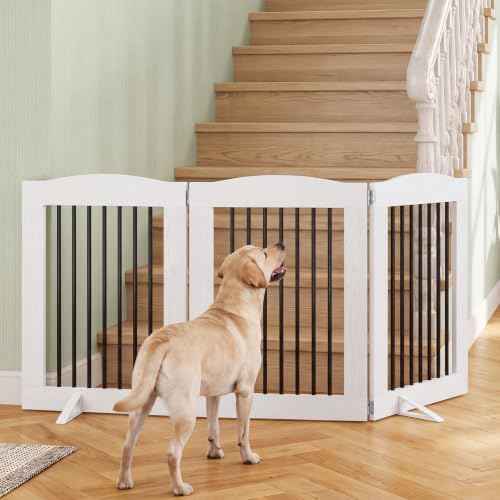 Indoor Dog Gate with Support Feet (White / 【3 Panels】61.4"L x 31.5"H)