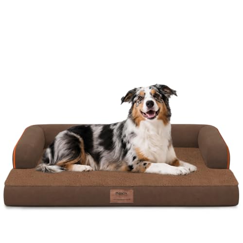 Orthopedic Washable Dog Bed with Bolster for Large Sized Dogs (38.0"L x 25.0"W x 6.5"Th / Coffee)