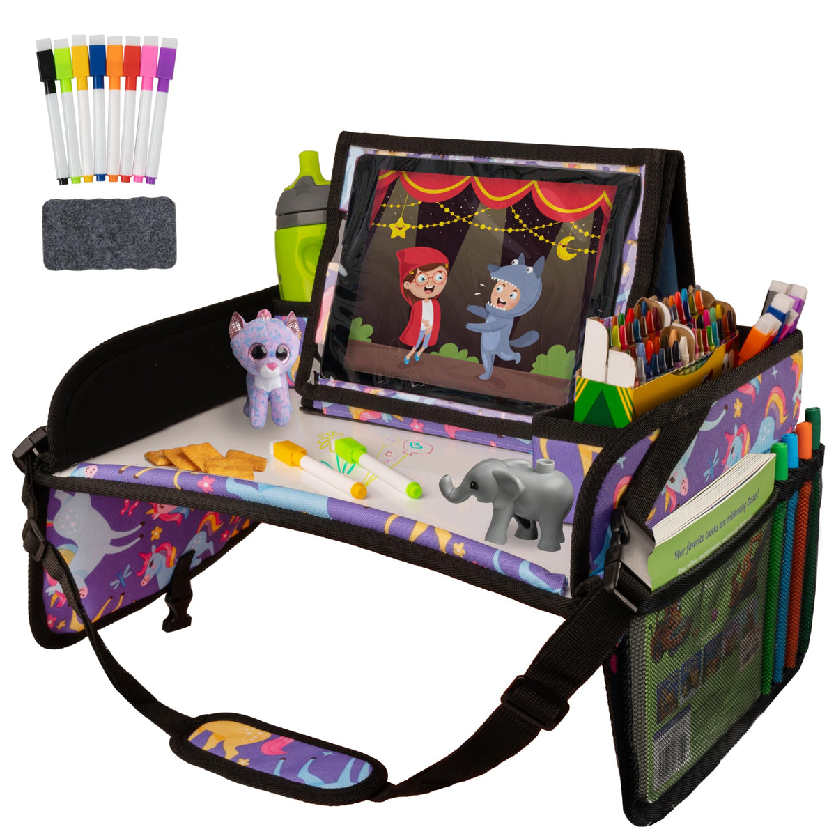 Kids Travel Tray for Car (Purple Unicorns)
