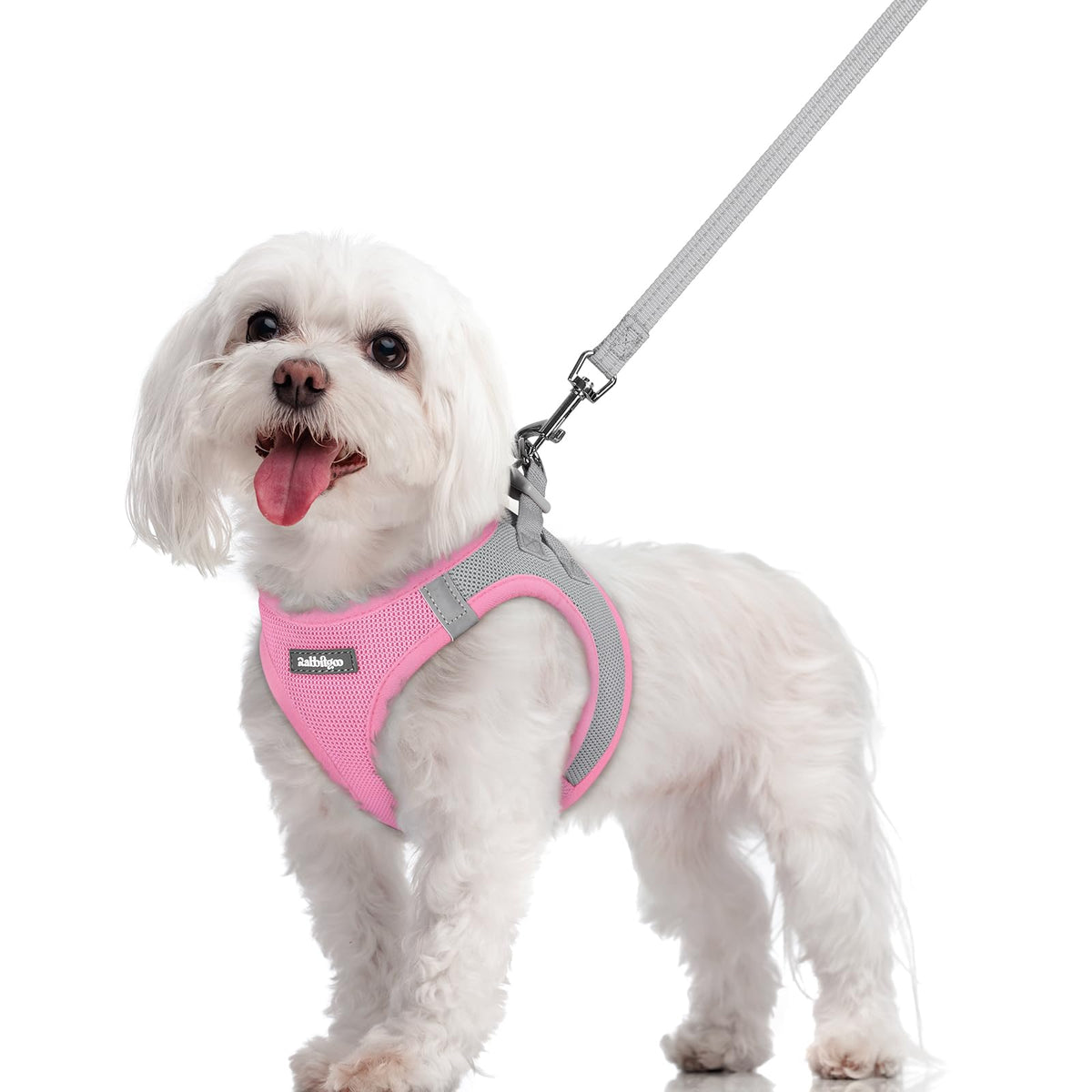 Dog Harness Medium Sized and Leash Set (Light Pink & Gray / M (chest: 16 - 18.5"))