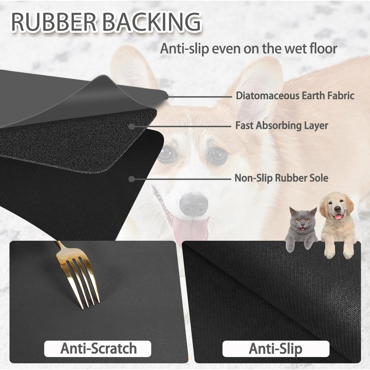 Dog Food Mat Largest Absorbent Dog Mat for Food and Water (36.5"L x 24.5"W)