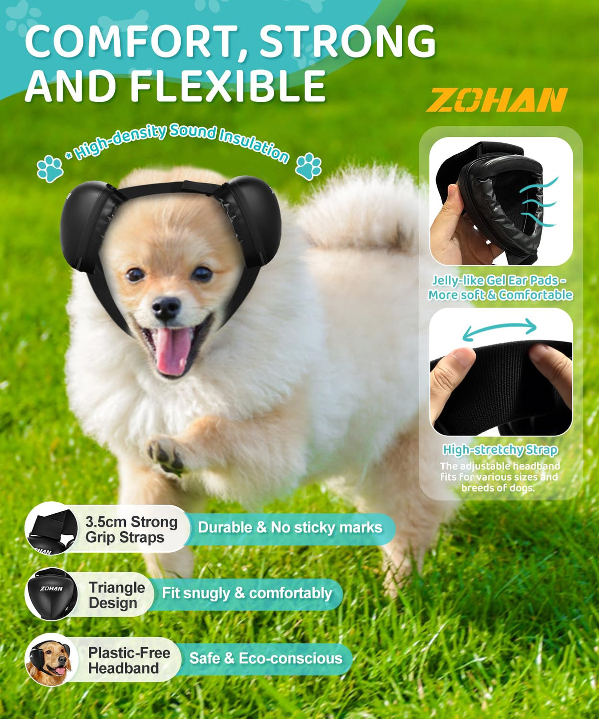 DG02 Dog Ear Muffs Noise Protection (Black-small-gel Earpads)