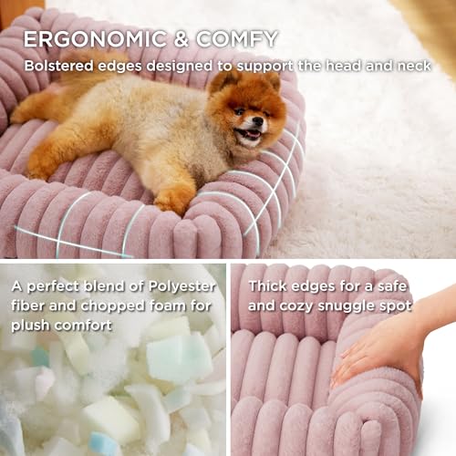 ComfyFleece® Dog Bed for Small Dogs & Cats Washable (20.0"L x 19.0"W x 6.0"Th / Blush Pink)