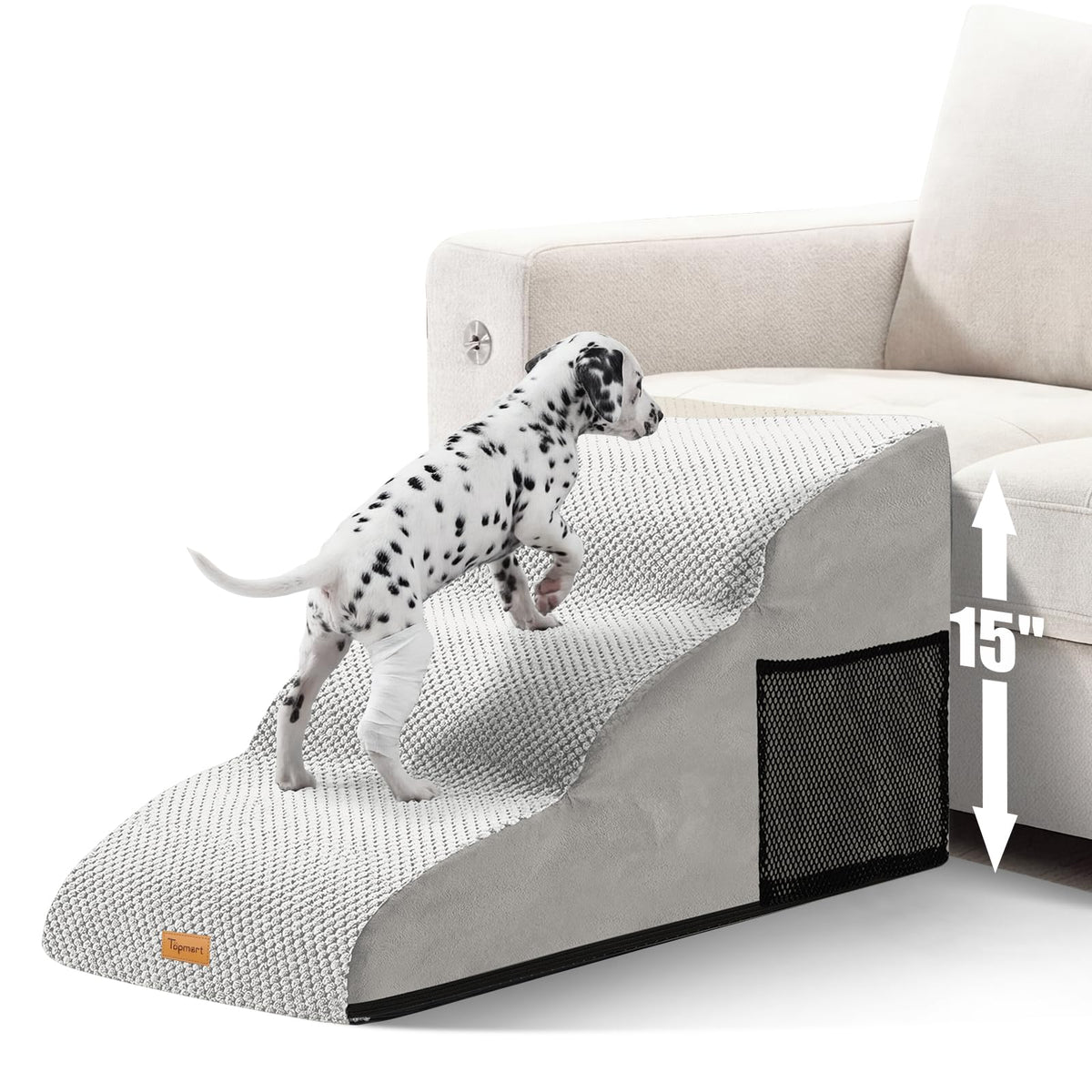 High Density Extended Foam Dog Ramp&Steps 3 Tiers (Light Grey / 33.1*15.7*15.7)
