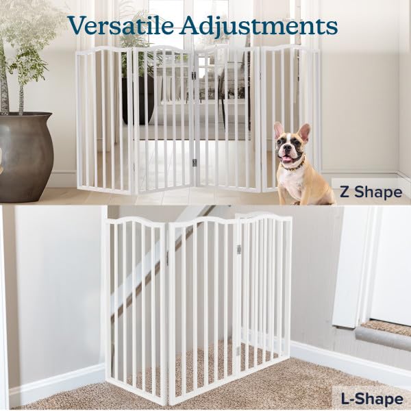 Pet Gate - 4-Panel Indoor Foldable Dog Fence for Stairs, Hallways, or Doorways - 72x32-Inch Wood Freestanding Dog Gates by PETMAKER (White) (White / 4 Panel)