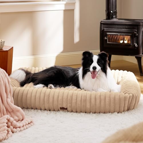 ComfyFleece® Cute XL Dog Beds for Extra Large Dogs (43.0"L x 30.0"W x 8.0"Th / Sandy Beige)