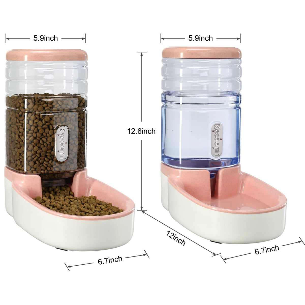 Automatic Dog Cat Feeder and Water Dispenser Gravity Food Feeder and Waterer Set with Pet Food Bowl for Small Medium Dog Puppy Kitten (Pink)