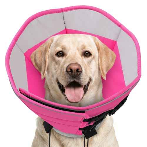 Soft Cone for Dogs to Stop Licking Dog Cone with Reflective Trims (Pink / Large)