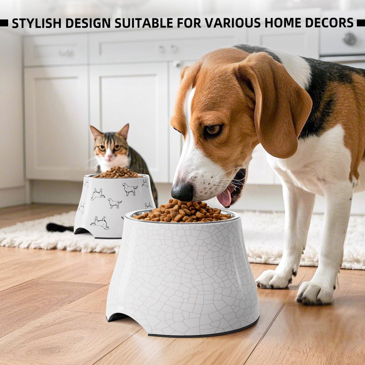 Elevated Dog Bowls with Stainless Steel Bowl (White-Crackle / S/1 Cup)