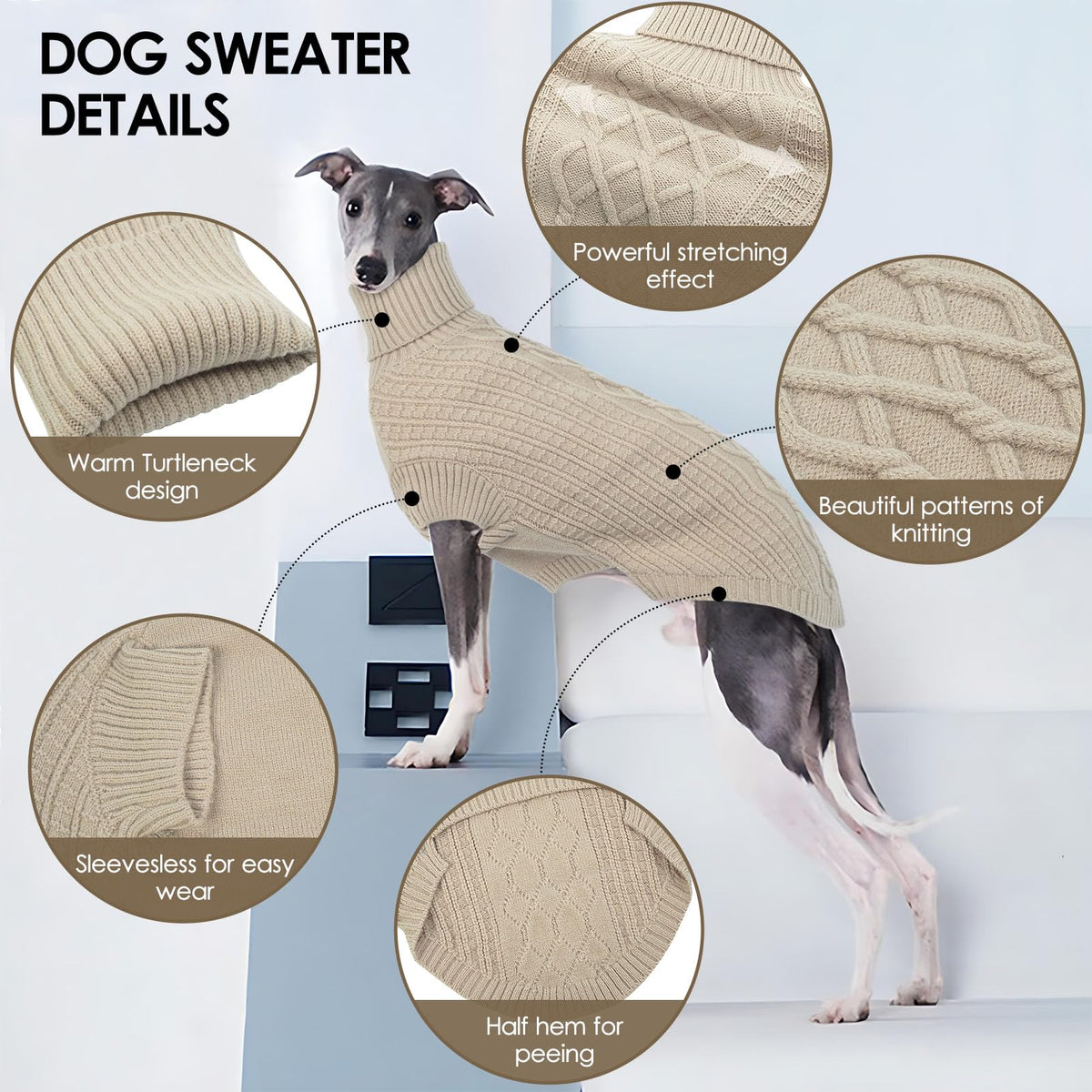 XL Dog Fleece Sweater for Extra Large Dogs Male Female (Apricot / X-Large)