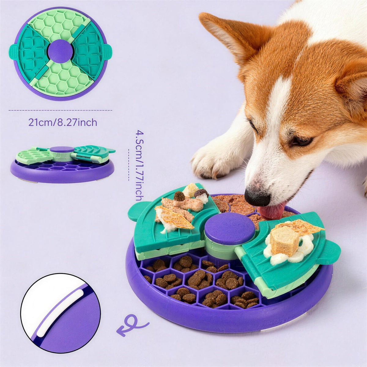 3-in-1 Slow Feeder Dog Bowl, Interactive Puzzle Feeder & Lick Mat (Flippable Puzzle Feeder (Purple))