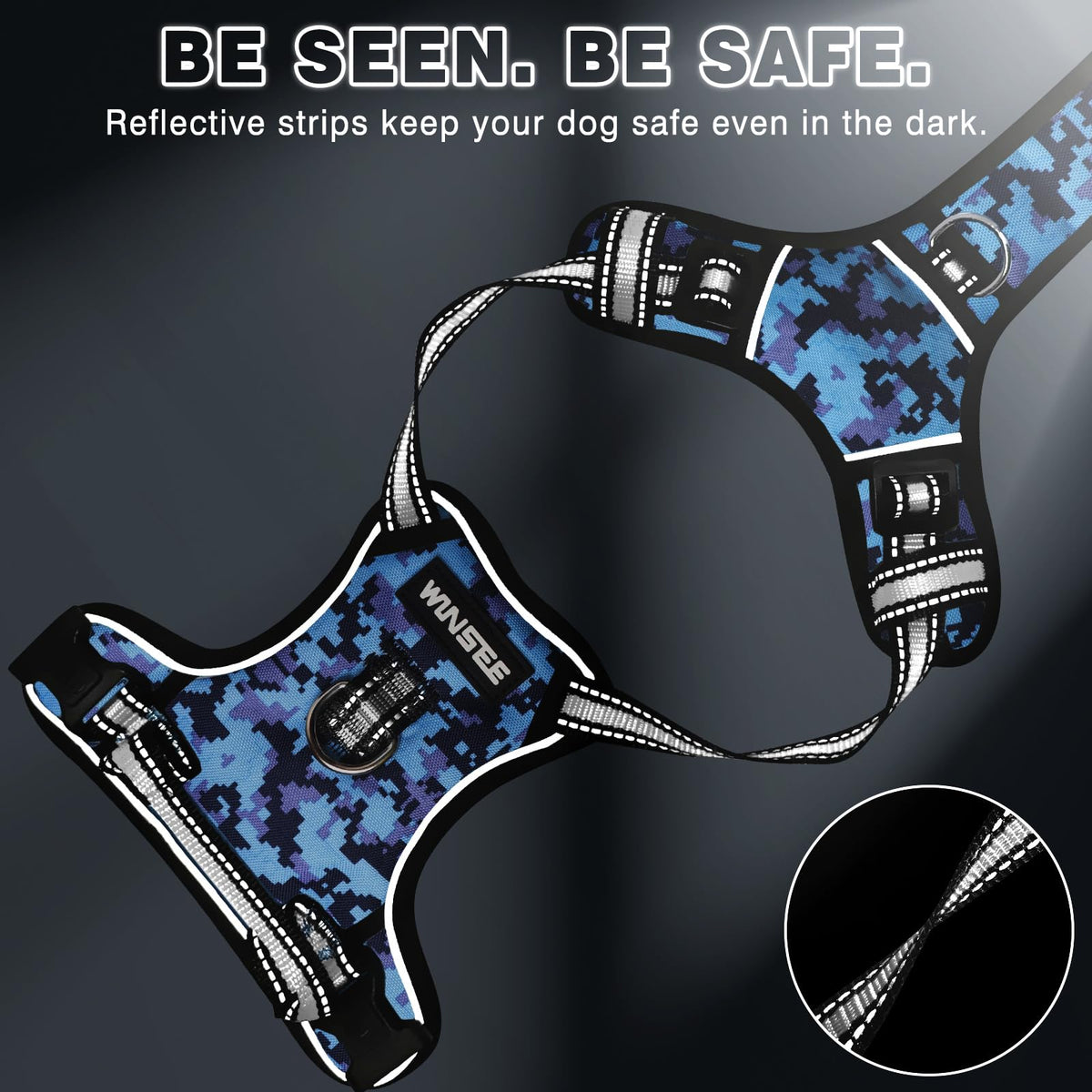 Dog Harness No Pull (Small / Blue Camo)