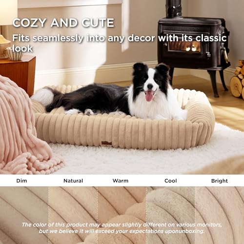 ComfyFleece® Cute XL Dog Beds for Extra Large Dogs (43.0"L x 30.0"W x 8.0"Th / Sandy Beige)