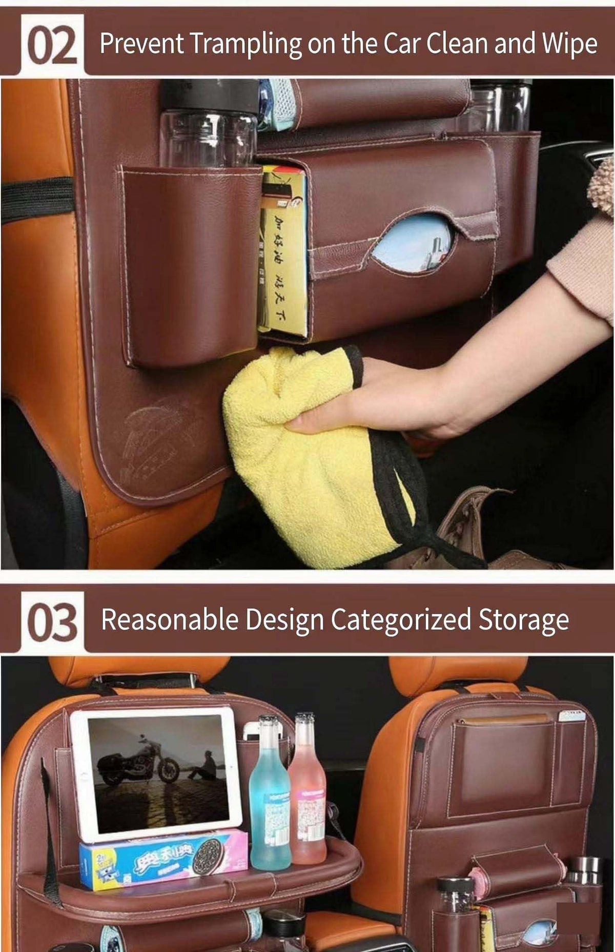 2PCS Backseat Car Organizer (2 Pack / Brown)