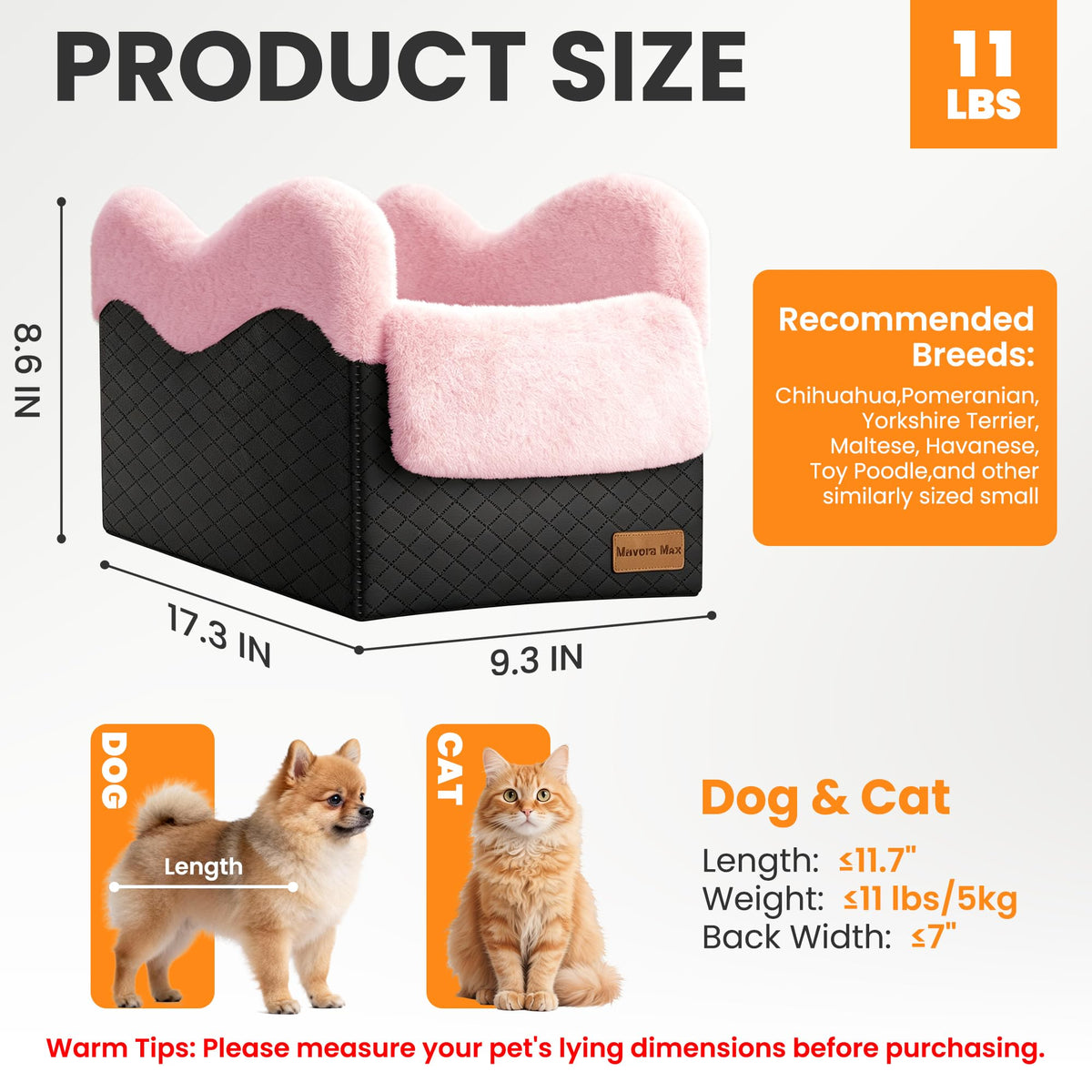 Center Console Dog Car Seat for Small Dogs Under 11lbs (Black/Pink / Small)