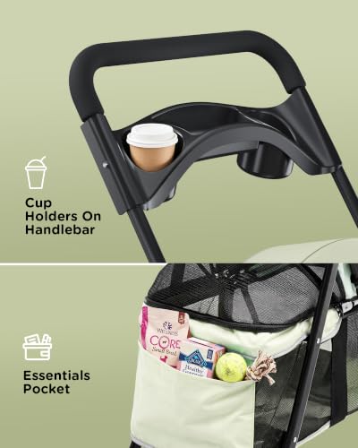 Foldable Pet Stroller with Cooling Fan (★Light Green Stroller + Fan【Full Mesh】)