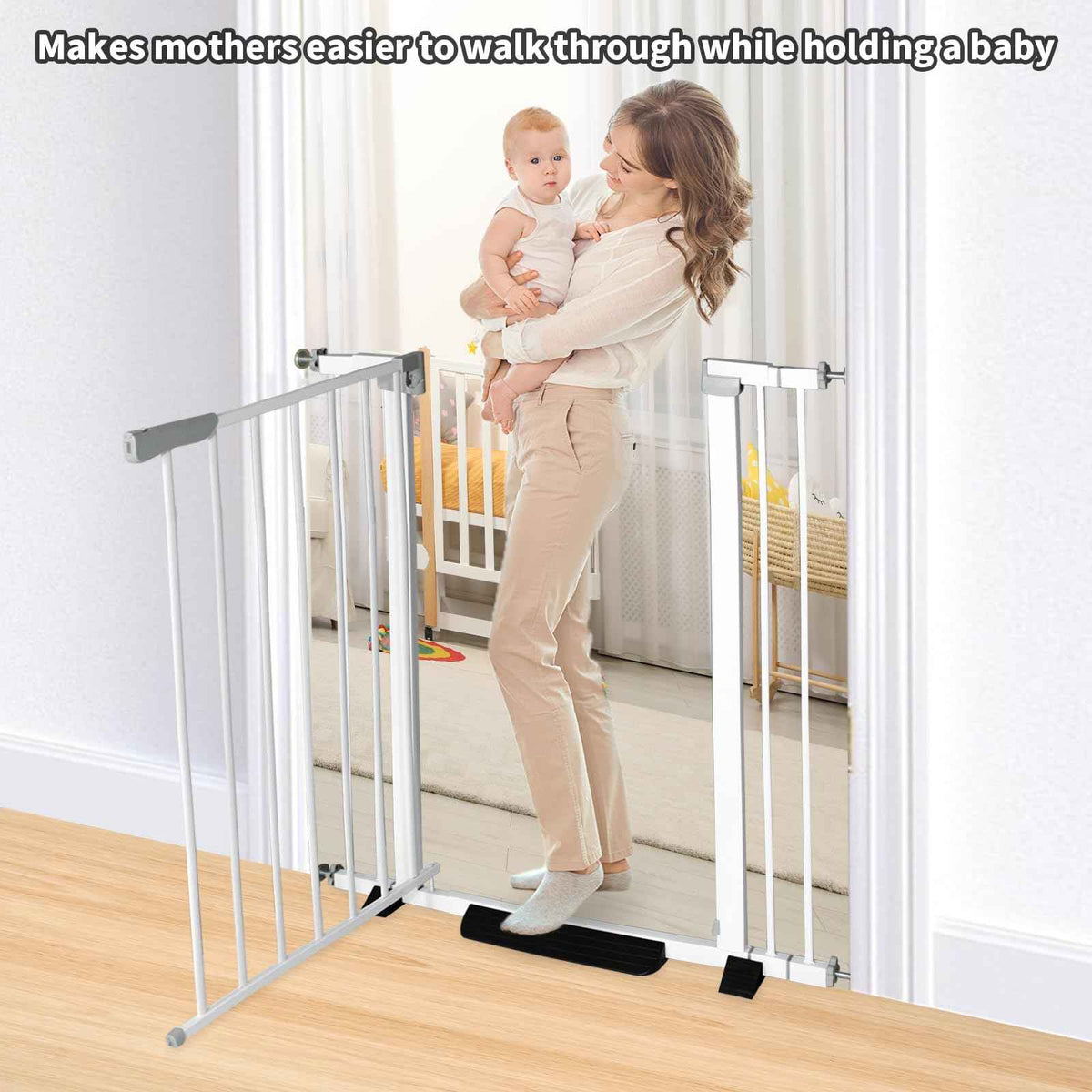 41 Inch Tall Baby Gate Auto Close Dog Gate (White / 29.92"-35.43"Wide)